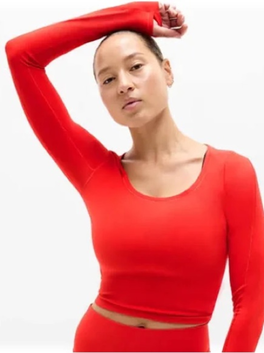 Athleta Transcend Long Sleeve Crop Top Orange Thumbholes S